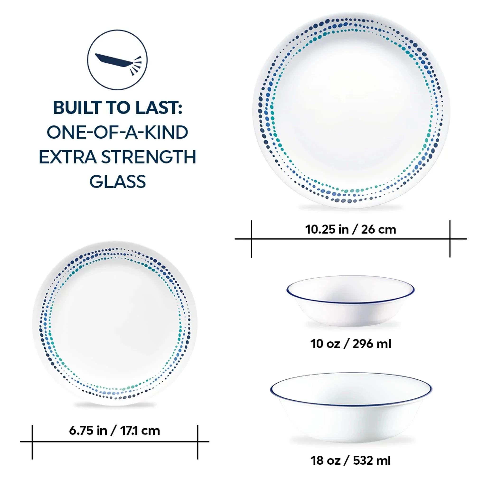 Corelle® Ocean Blues 16-piece Mugless Dinnerware Set, Service for 4 - Image 3