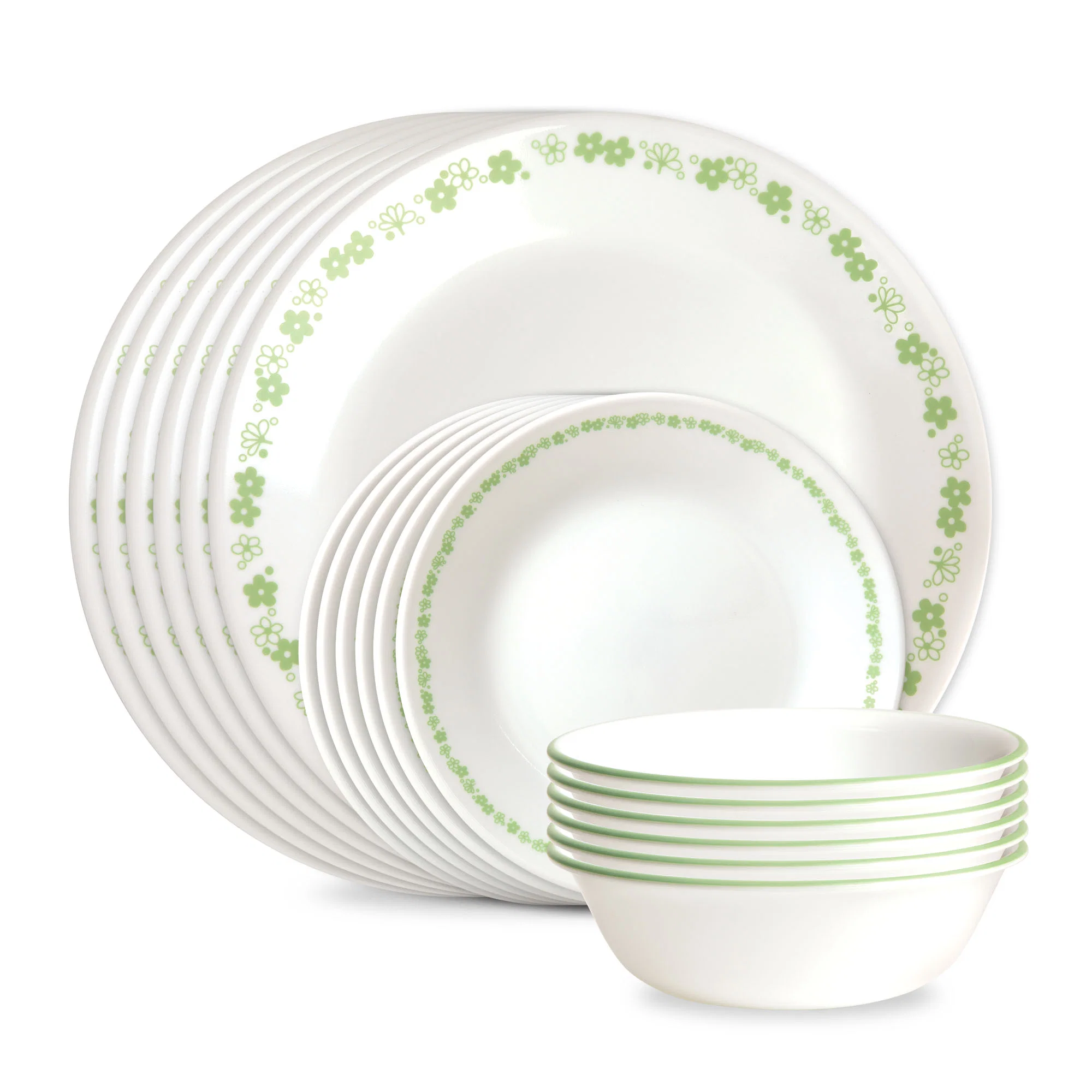 Corelle® Spring Blossom Green 18-piece Dinnerware Set, Service for 6