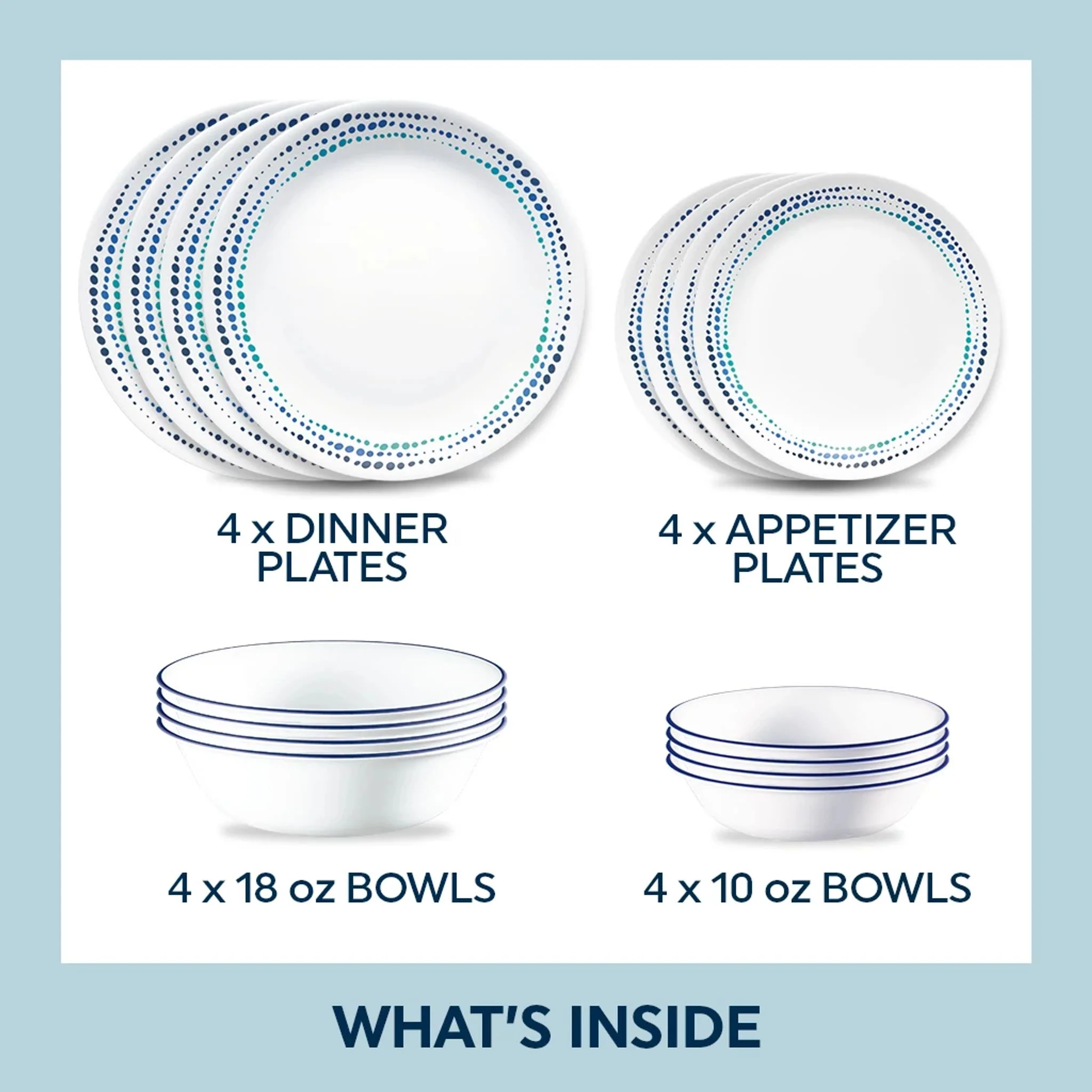 Corelle® Ocean Blues 16-piece Mugless Dinnerware Set, Service for 4 - Image 2