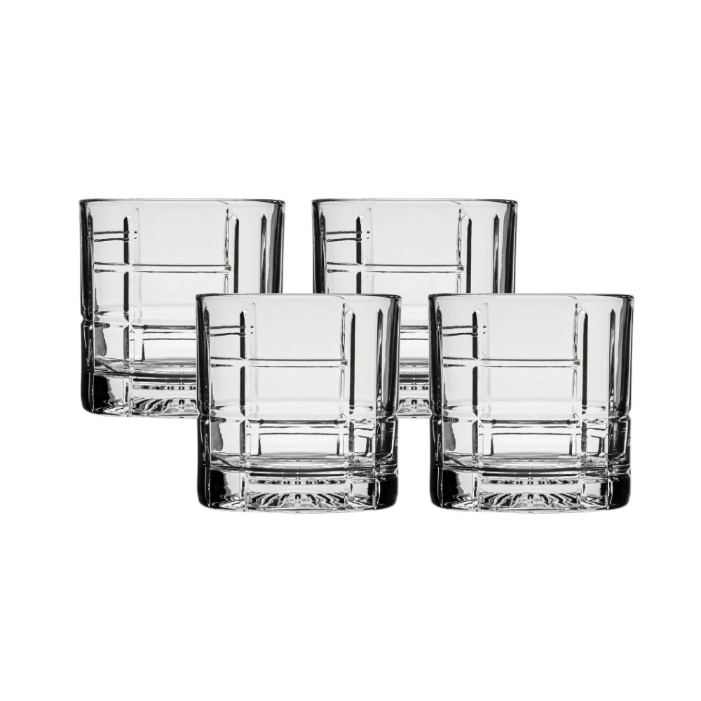 Ocean Glassware Ocean Glass Traze FTR Rocks Glasses (4-Pieces), 12-ounce, Dishwasher Safe