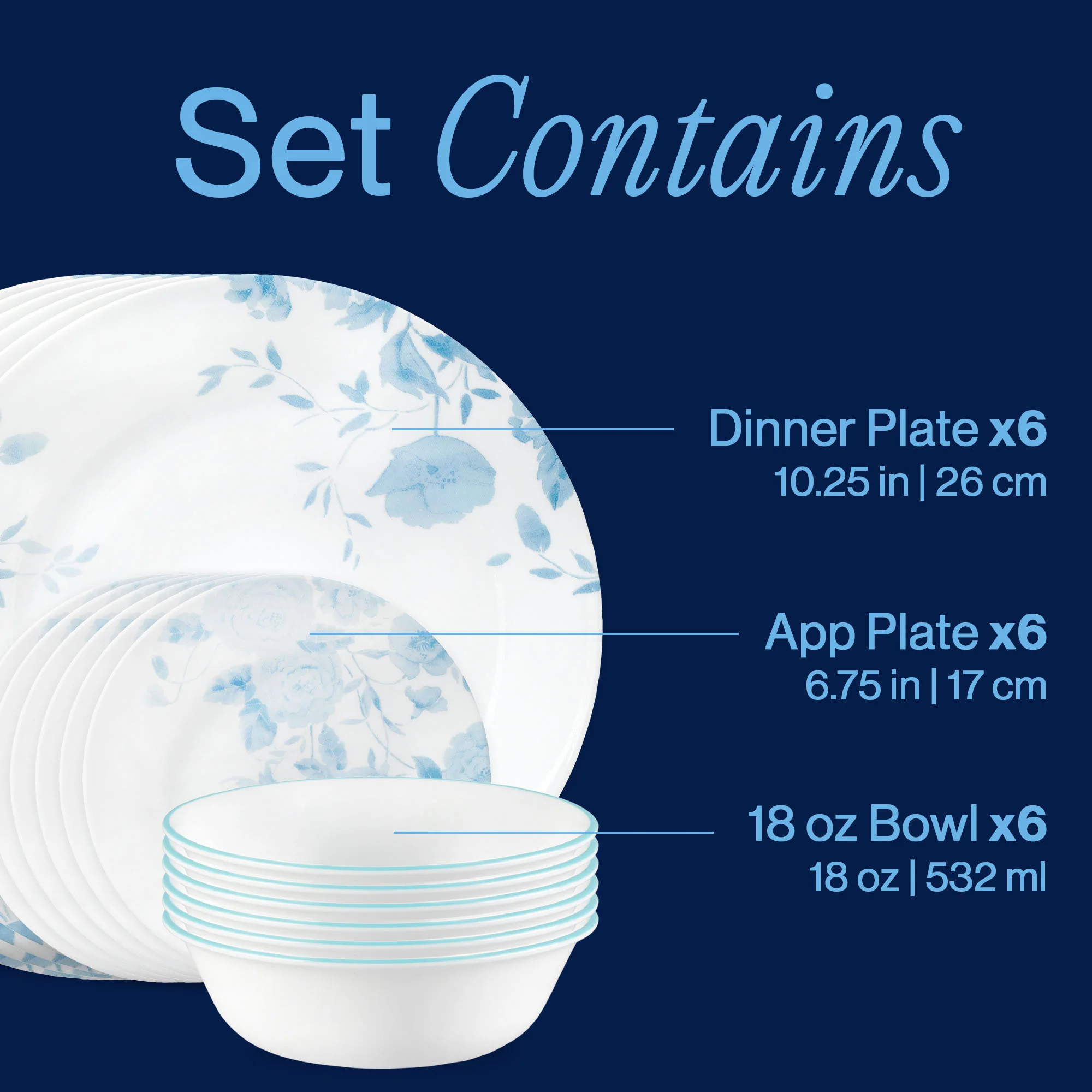Corelle® Blue Bouquet 18-piece Dinnerware Set, Service for 6 - Image 3