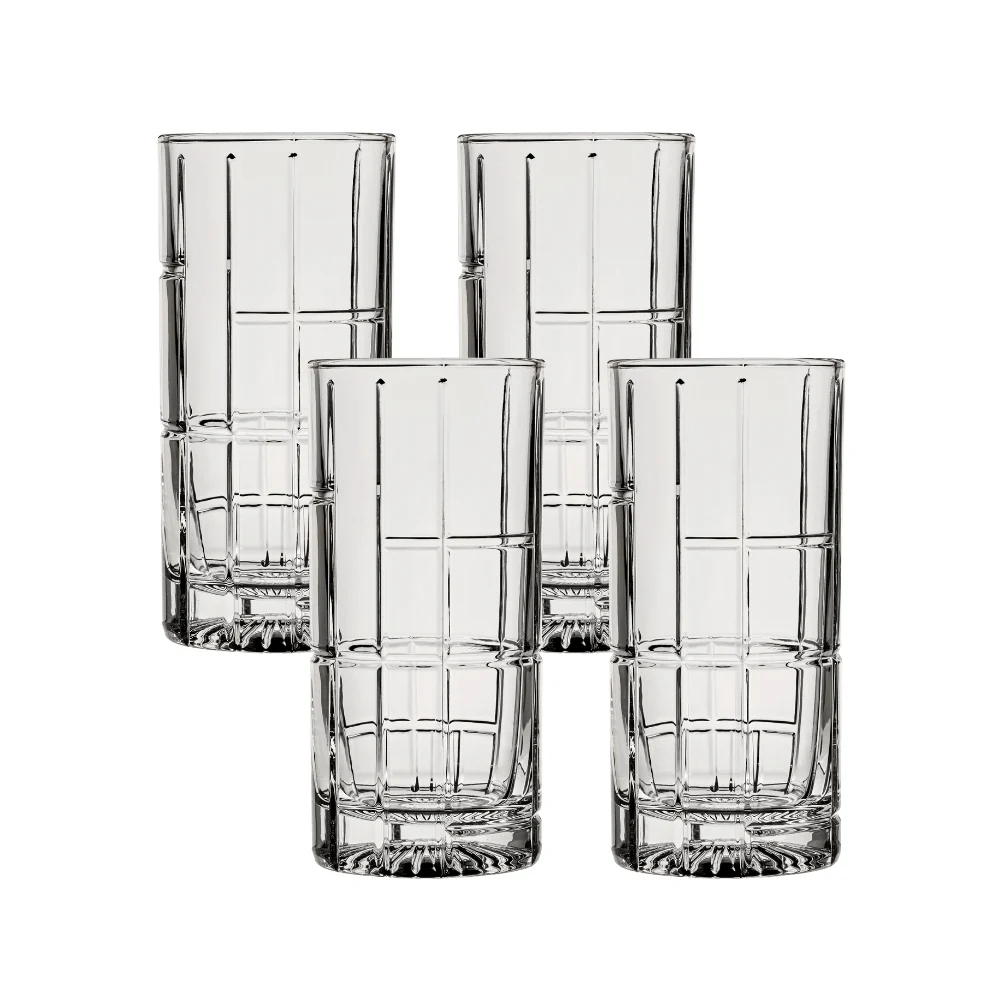 Ocean Glassware Ocean Glass Traze FTR Highball Glasses (4-Pieces), 12-ounce, Dishwasher Safe