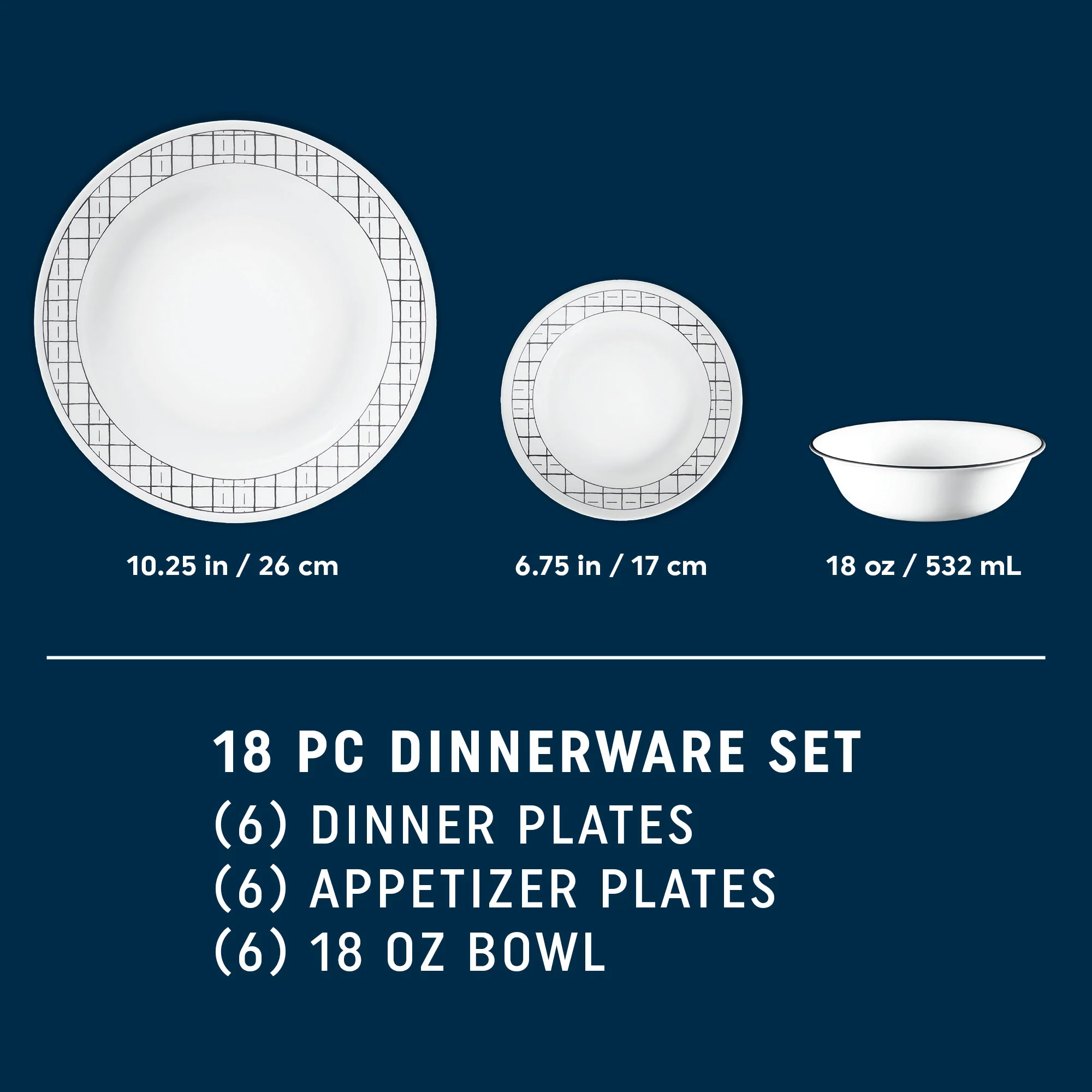 Corelle® Delicate Grid 18-piece Dinnerware Set, Service for 6 - Image 2