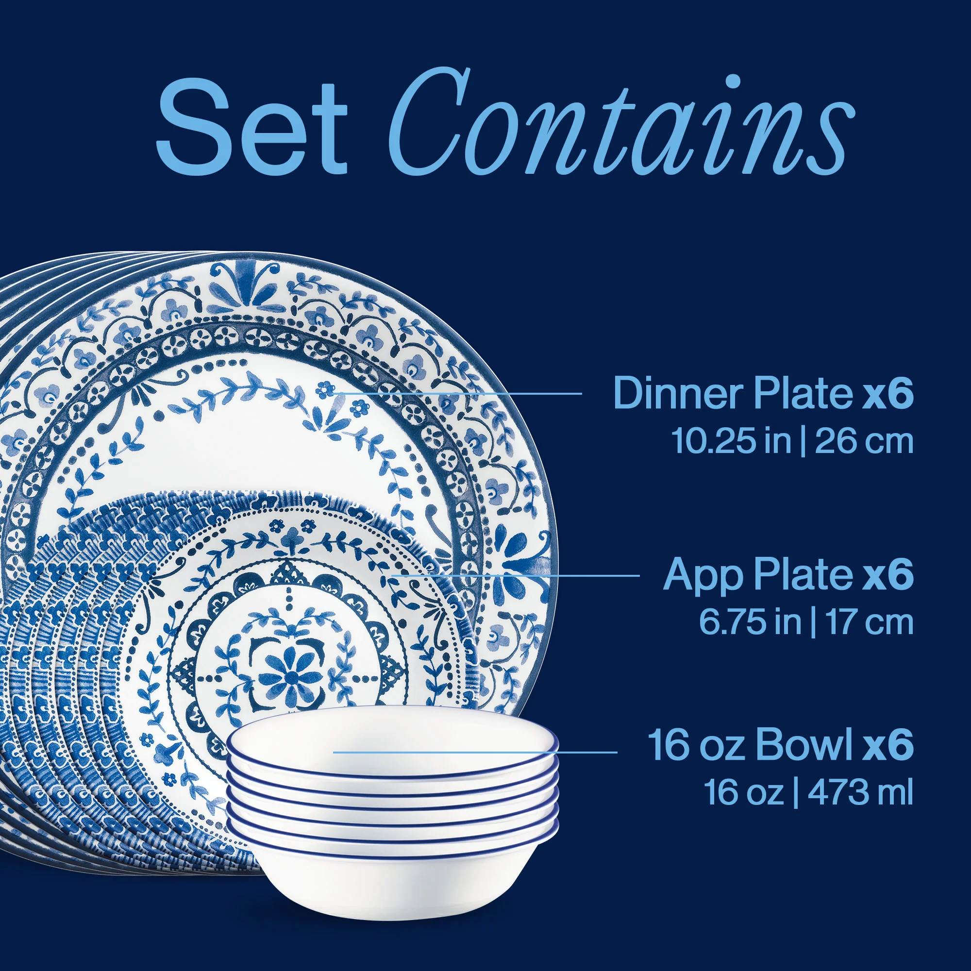 Corelle® Portofino Dinnerware Set – Service for 6 + Salad Plates - Image 8